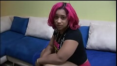 Busty ebony slut spreads her legs and fucks her pink haired girlfriend with huge strap on Thumb