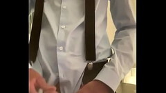 twink boy jerking off in blue shirt and suspenders Thumb