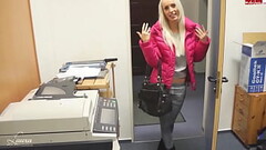 Blonde coworker sucks boss stinky cheese covered cock in the office Thumb