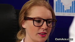 Flirty sex kitten gets cumshot on her face swallowing all the semen Thumb
