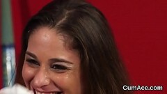 Horny sex kitten gets cumshot on her face swallowing all the semen Thumb