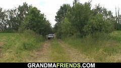 Old blonde sucks and rides at same time Thumb