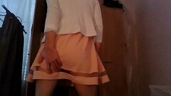 Bridesmaid crossdresser in cute pale dress and white blazer Thumb
