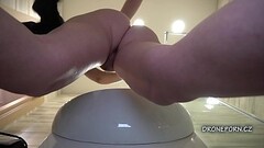 Petty teen girl Santa Sky in the bathroom, Upskirt - Hidden cam Thumb