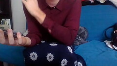Verification video secretary crossdresser in a long flower skirt and cute silk shirt Thumb